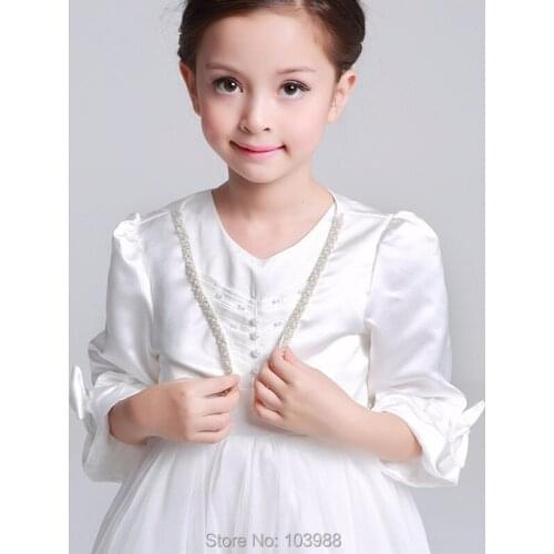 High Quality Girls Jacket and Coats for princess party dresses 3/4 Sleeves Kids Baby Coats Satin Fashion Flower Girl Bolero