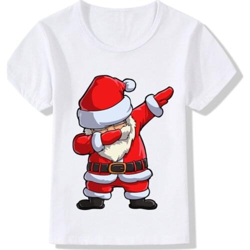 Dabbing Santa Pattern Funny Children T shirt Kids Merry Christmas Cartoon Clothes Baby Boys Girls Summer T-shirt