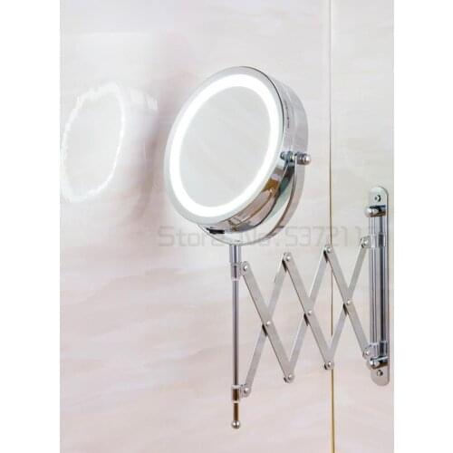 Bath Led Makeup Mirror 6 Inch 1X/5X Arm Magnification Wall Mounted Adjustable Cosmetic Mirror Dual Arm Extend 2-Face Mirror