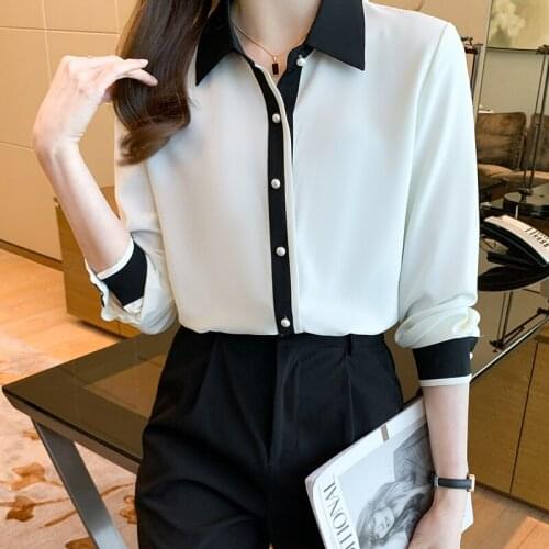 Chiffon Solid Fashion Clothes button-up long-sleeved Blouse shirt Womens Spring Autumn 2021 New Women Chiffon Ladies top 027A