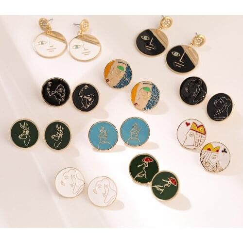 2021 Fashion Enamel Statement Face Stud Earrings For Women Girl Trendy Metal Geometric Aesthetics Piercing Earring Fine Jewelry