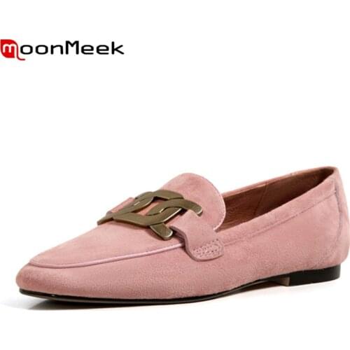 MoonMeek 12 Colors 2021Large Size 34-43 New Genuine Leather Shoes Woman Flats Fashion Loafers Casual Flat Shoes Ladies Footwear