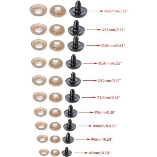 100Pcs/Bag DIY Doll Toy Eyes Black Plastic Safety Eyes Puppets Doll with Washers