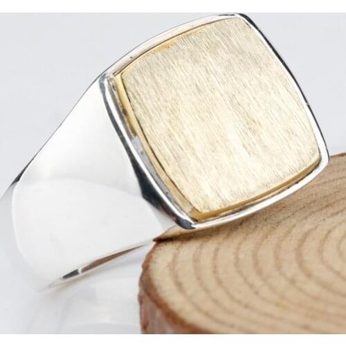 5 pieces/set 925 Sterling Silver Men Ring Simple Gold Color Square Brushed Surface Vintage Ring for Male Women Jewelry Wholesale