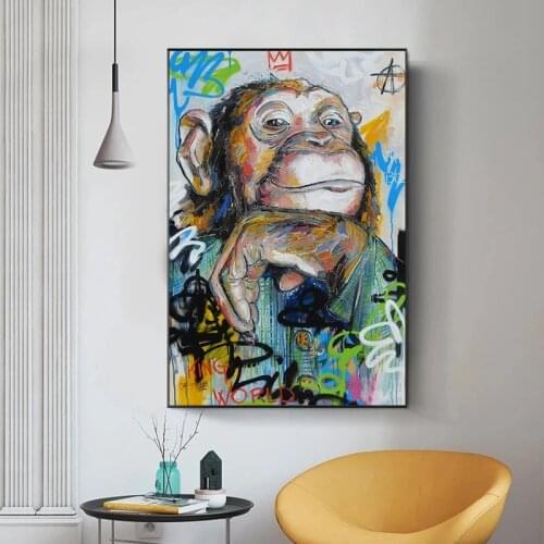 Abstract Colorful Cute Monkey Canvas Painting Animal Street Graffiti Art Print and Poster Wall Art Picture for Living Room Decor