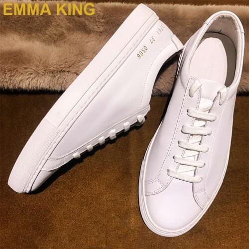 2020 Autumn Genuine Leather White Women Sneakers Cross Strappy Lace Up Flat Board Shoes Fashion Platform Casual Shoes Big Size