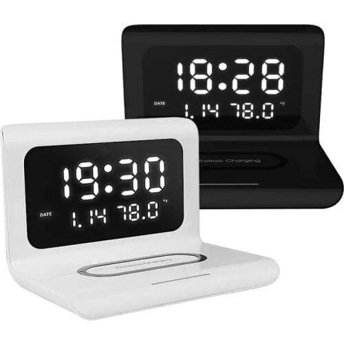 Wireless Charger LED Alarm Clock Thermometer sensor Phone Fast Wireless Charger Charging Pad 10W Qi Fast Charge