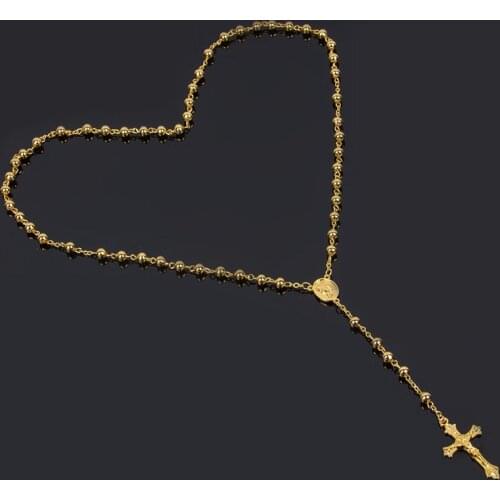 Christian virgin Mary Golden Fashion Personality Trend Cross Rosary Pendant Necklace Jesus Cross Hip Hop Necklace
