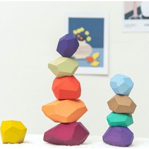 Wooden Stone Rainbow Toys Baby Stacking Blocks Montessori Balance Toys Ins Nordic Style Irregular Shape Jenga Games Gift For Kid