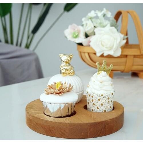 Rustic Style Wood Made Round Storage Tray Creative Vntage Candle Holder Cupcakes Plate Vase Holder Table Decor