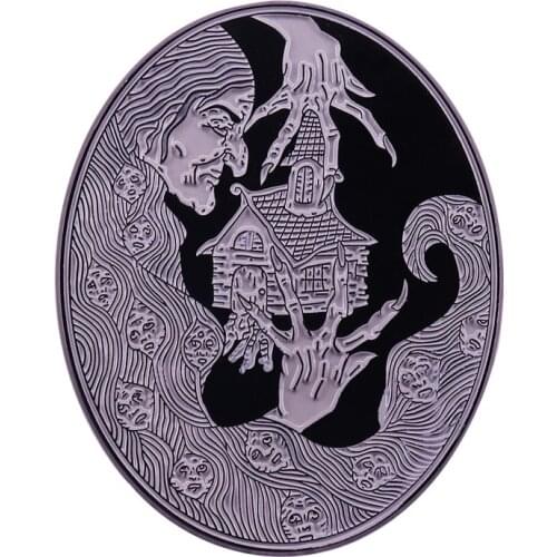 An old hag and The House With Chicken Legs Enamel Pin halloween Haunted House Horror Pin