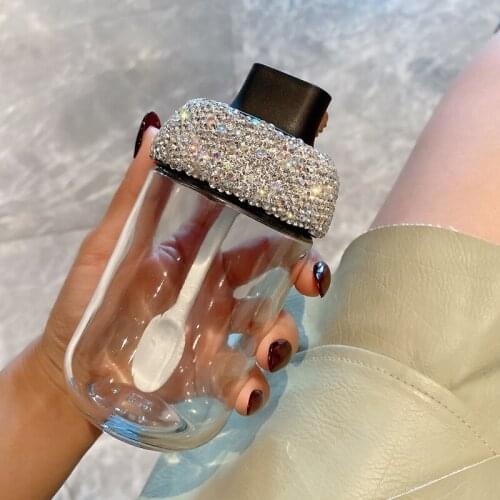Bling Rhinestone Condiment Pot with Lid and Spoon Glass Spice Jars Premium Seasoning Boxes Kitchen Spice Tools for Sugar Salt