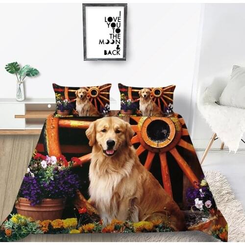 3D Artistic Bedding Set Dog Flowers Beautiful Creative Duvet Cover Queen King Twin Full Single Double Unique Design Bed Set