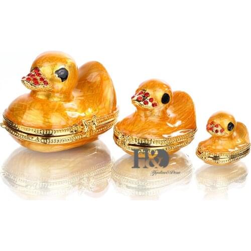 H&D Animal Trinket Box Ring Holder For Girls,Bejeweled Box Decorated For Women (3 yellow ducks) Home Wedding Display Decoration