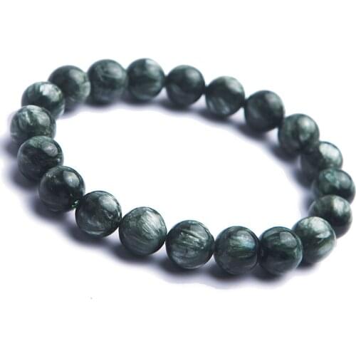 Genuine Natural Gems Stone Green Seraphinite Round Beads Women Mens Crystal Stretch Bracelets 11mm
