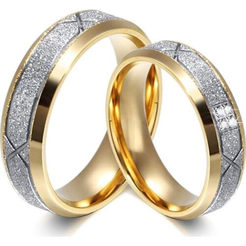 Fashion couple ring for women men frosted matte stainless steel with CZ lover wedding engagement rings