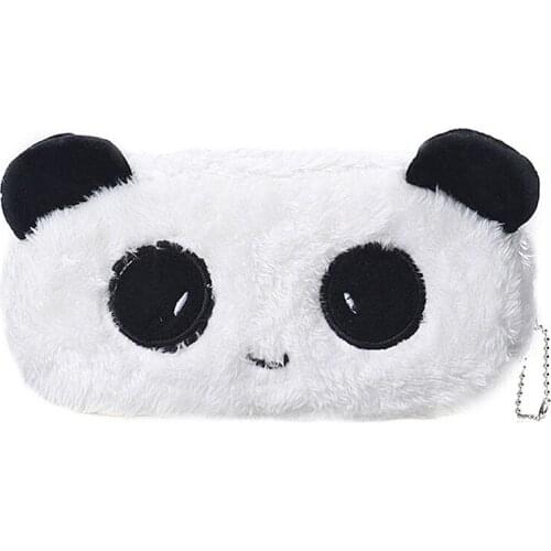 Fashion Faux Fur Pen Bag Cartoon Panda Pencilcase Purse Pencil Case Wallet Stationery Makeup Pouch Storage Cosmetic Handbag
