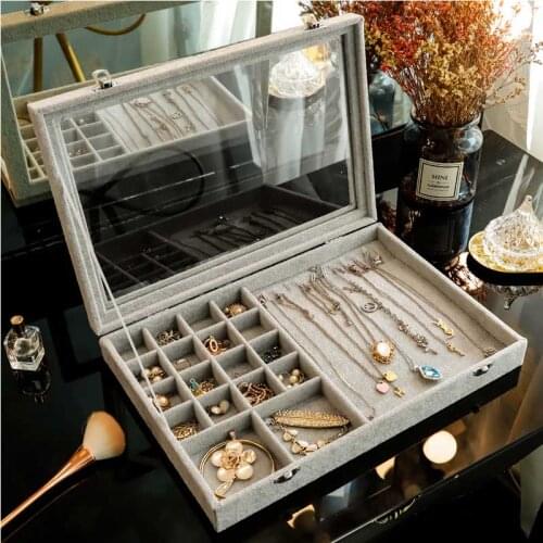 Hot Sales Fashion Portable Velvet Jewelry Ring Jewelry Display Organizer Box Tray Holder Earring Jewelry Storage Case Showcase