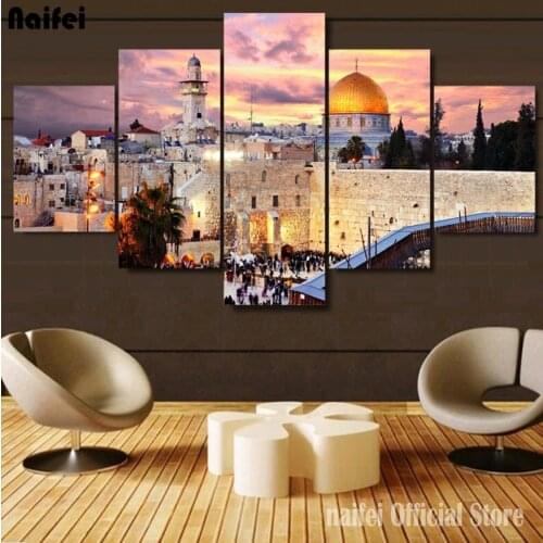 5 Piece Diamond Painting Jerusalem Sunset Landscape Islam Building DIY Diamond Embroidery Mosaic Cross Stitch Home Decor Gift