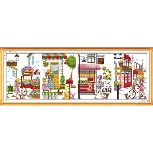 House&girl DIY Scenery Chinese Needlework Crafts 11CT14CT Printed Patterns Cross Stitch Kits DMC On Canvas Embroidery Sets Decor