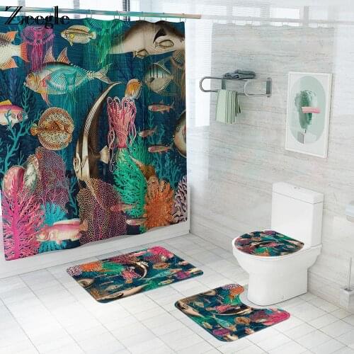 4PCS Bathroom Set Cartoon Animal Custom Bath Mat Set Toilet Seat Cover Mat Tiger Cat Shower Curtain Set Anti-slip Bath Mat Set