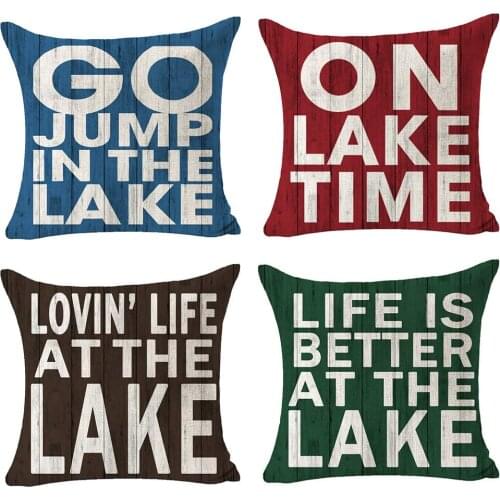 Go Jump in The Lake On Lake Time Cotton Linen Throw Pillow Case Cover Decorative Sofa Chair Patio Living Room Square 18X18 Inch