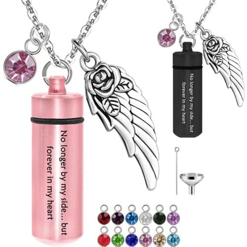 Forever in My Heart Urn Necklace for Women Cremation Jewelry Angel Keepsake 12 Birthstone Pendant for Human Ashes with Funnel