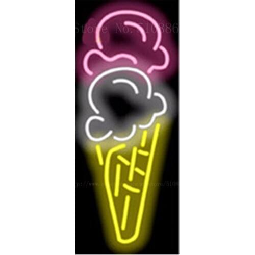 17*14"Double Scoop Ice Cream Cone NEON SIGN REAL GLASS BEER BAR PUB LIGHT SIGNS display store Restaurant Shop Advertising Lights