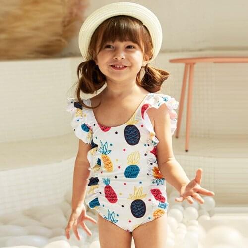 2021 New Fashion Small, Medium and Big Kids Cute Baby Print One-piece Big Lotus Leaf Swimsuit Swimsuit