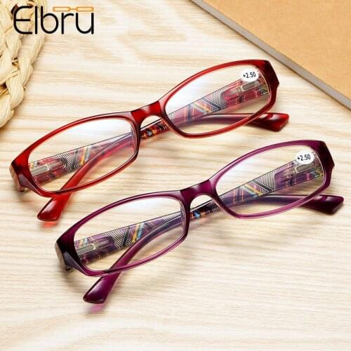 Elbru Anti Blue Light Spring Leg Reading Glasses Women Ultralight Floral Square Frame Presbyopic Eyeglasses Diopters +1.0 +4.0