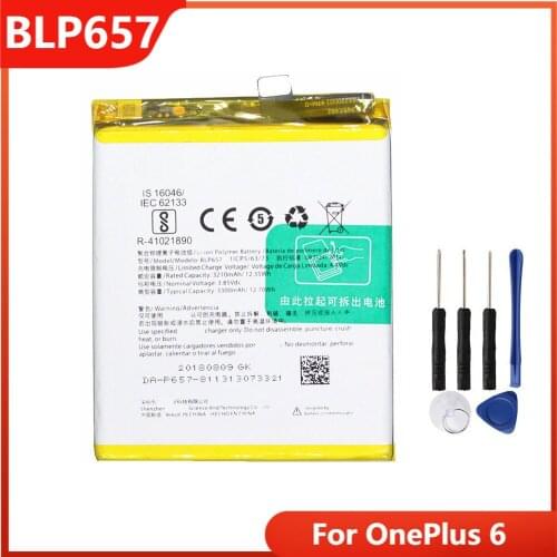 Original Phone Battery BLP657 For OnePlus 6 One Plus 6 1+6 Replacement Rechargable Batteries 3300mAh With Free Tools