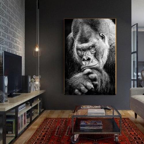 Thinking Black Gorilla Wall Art Cuadro and Printmaking Animal Picture Poster Living Room Home Decoration Painting
