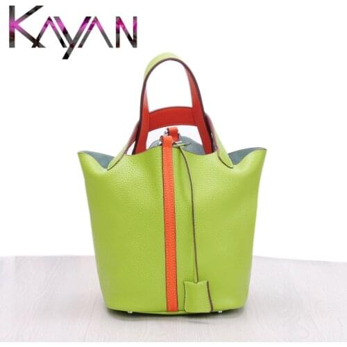 Luxury Brand Bucket Bag Fashion Genuine Leather Women Bag Large Capacity Silk Scarf Handbag Classical Design Shopping Bag