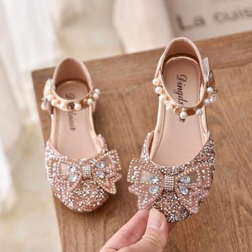 2021 Spring Summer Girls Sandals Children Half Sandals Princess Bow-knot Kids Crystal Shoes for Little Big Girl All Sizes 21-35