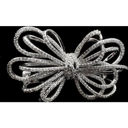 Fabulous Vintage Full Micro Pave Tinny CZ Multi-Loop Bow Brooches Ribbon Bowtie Pin Prom Evening Dressy Party Occasion Accessory