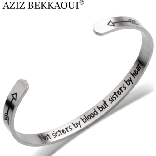 AZIZ BEKKAOUI Simple Style Silver Color DIY Letter About Best Friend Open Cuff Bangles For Sister Gift Engrave Name Dropshipping