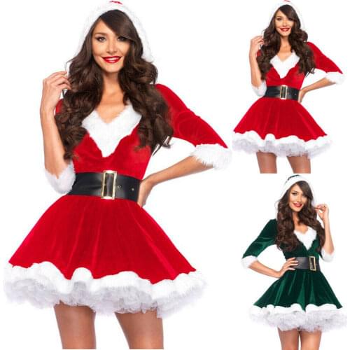 Fashion Miss Claus Dress Suit Women Christmas Fancy Party Dress Sexy Santa Outfits Hoodie Santa Claus Sweetie Cosplay Costumes