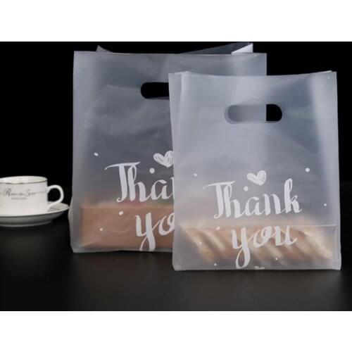 50PC Thank you Plastic Gift Bags Plastic Shopping Bags With Handle Christmas Wedding Party Favor Bag Candy Cake Wrapping Bags