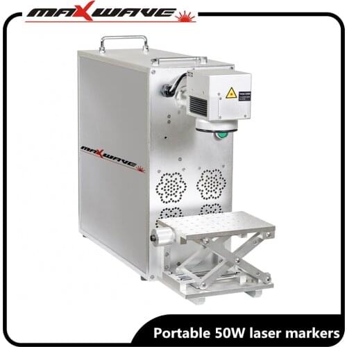 50W portable fiber laser marking machine with rotary for metal, watches, camera, auto parts, buckles