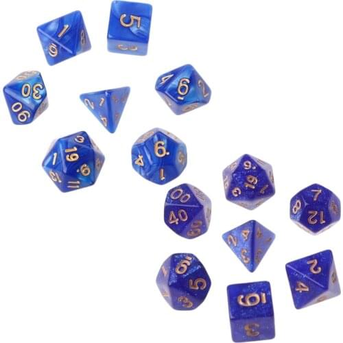 7Pcs Polyhedral Dice Gold Numbers For Dragon Pathfinder D20 D12 2xD10 D8 D6 D4