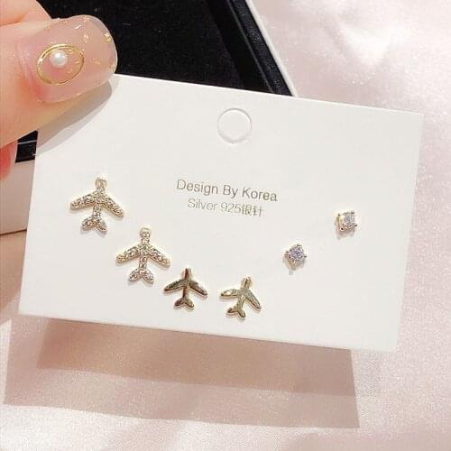 Fashion Airplane Stud Earrings Set Fashion Shiny Micro Inlaid Cubic Zircon Geometric Earrings 6-piece Set S-E1149