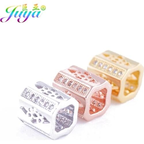 Juya DIY Decoration Jewelry Big Hole Beads Micro Pave Zircon Pattern Beads For Handmade Natural Stones Pearls Jewelry Making