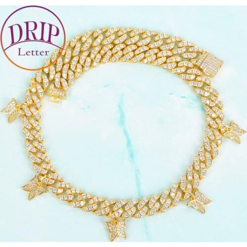 Butterfly With 10mm Cuban Necklace Women Link Jewelry Miami Charm Mens Hip Hop AAAA Zircon Chain