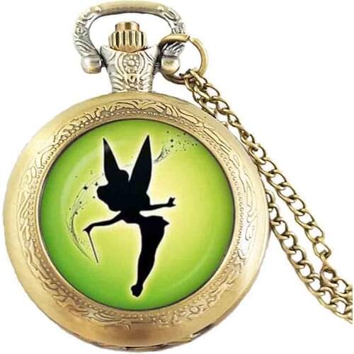 ELEGANT FAIRYANGEL TINKERBELL necklace Tinker bell peter pan Pocket Watch Necklaces Steampunk steel chain vintage women Jewelry
