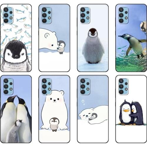 Black tpu Case For Samsung galaxy A32 A42 A52 A72 4g 5g S21 PLUS ultra back cover Lovely Penguin Polar Bear