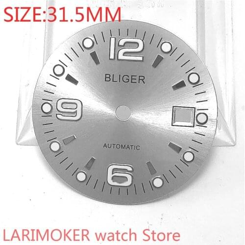 Bliger 31.5mm aseptic high quality watch Dial Fit ETA 2836/2824 DG2813/3804 Miyota 8215 821A 8205 automatic movement dial Silver