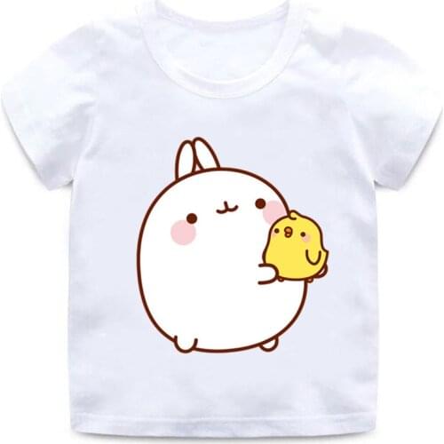 Boys and girls cartoon Molang and Piupiu T-shirt print kids cute rabbit funny clothes kids summer cotton round neck casual shirt