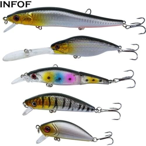 INFOF 5-piece Fishing Lure Kit Jointed Minnow Crankbait Saltwater Trolling Minnow Lifelike Hard Baits Bass Fishing Lures