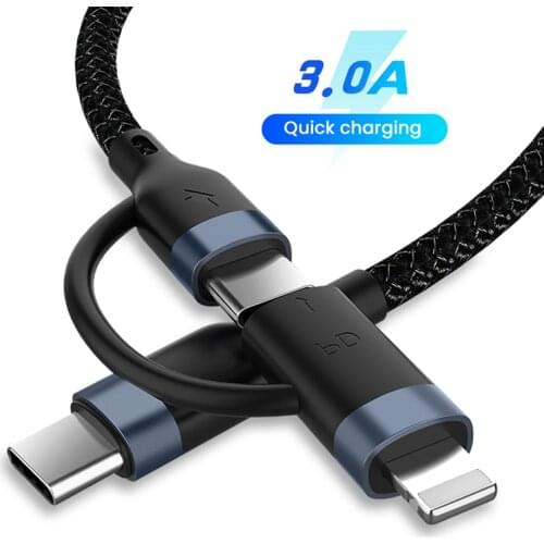 3A Double Type-c Head To 8 Pin Cable 60W/20W 2 In 1 Fast Charging Kable 1m USB C Data Wire Cord For iPhone 12 11 Pro MacBook