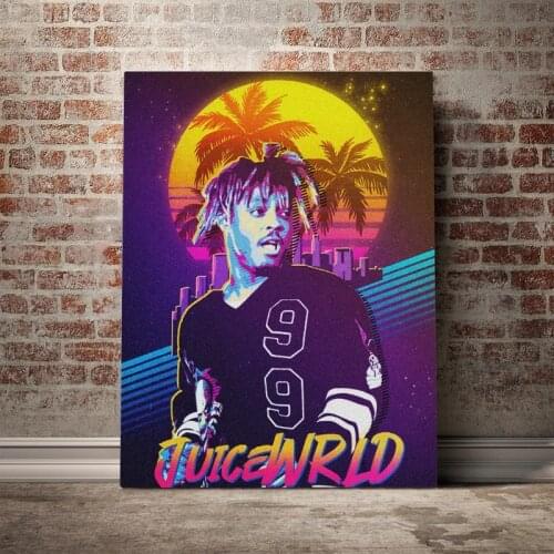Juice WRLD Rapper Poster Framed Canvas wooden frame Painting Wall Art Decor Living Room Bedroom Study Home Decoration Prints
